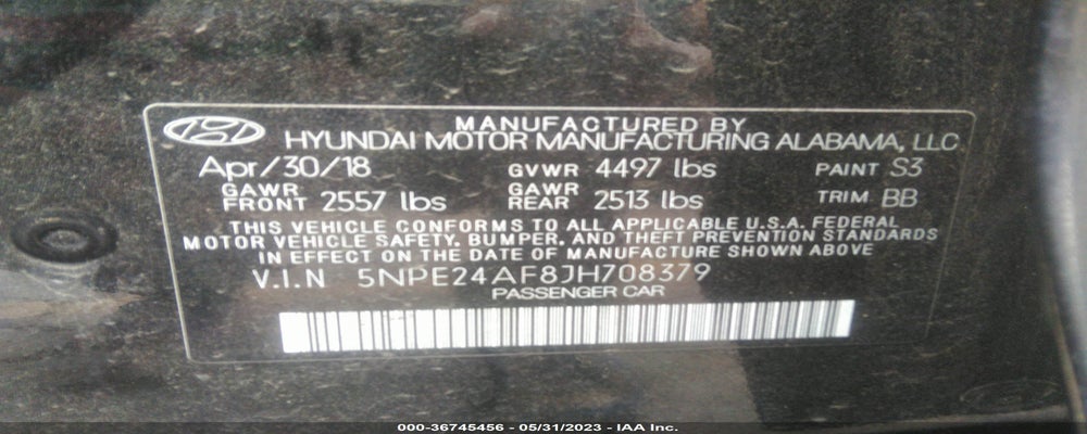 5NPE24AF8JH708379 2018 HYUNDAI SONATA photo no. 9