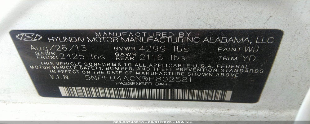 5NPEB4ACXDH802581 2013 HYUNDAI SONATA photo no. 9