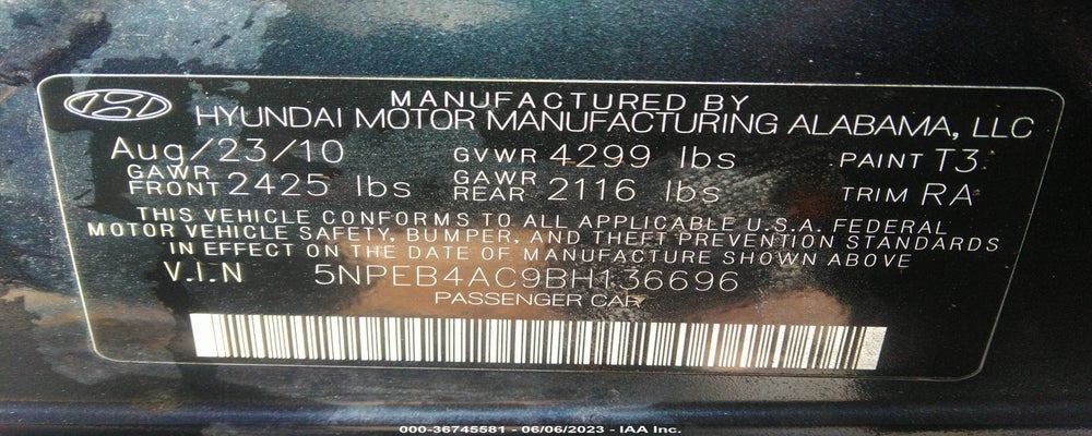 5NPEB4AC9BH136696 2011 HYUNDAI SONATA photo no. 9