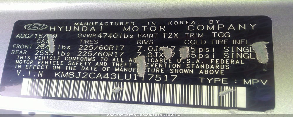 KM8J2CA43LU117517 2020 HYUNDAI TUCSON photo no. 9