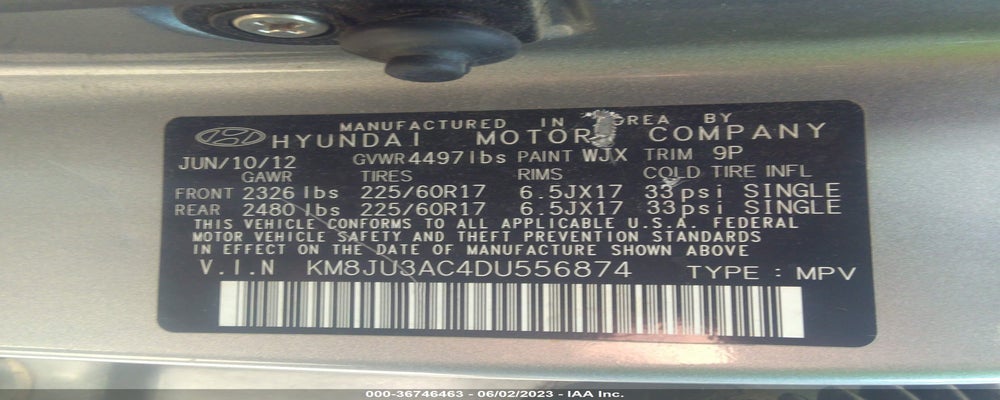 KM8JU3AC4DU556874 2013 HYUNDAI TUCSON photo no. 9