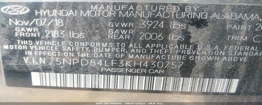 5NPD84LF3KH430757 2019 HYUNDAI ELANTRA photo no. 9