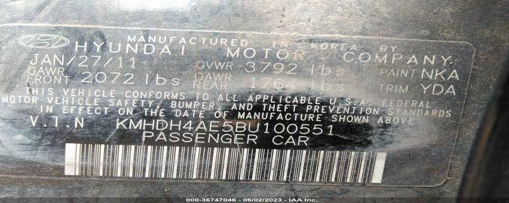 KMHDH4AE5BU100551 2011 HYUNDAI ELANTRA photo no. 9