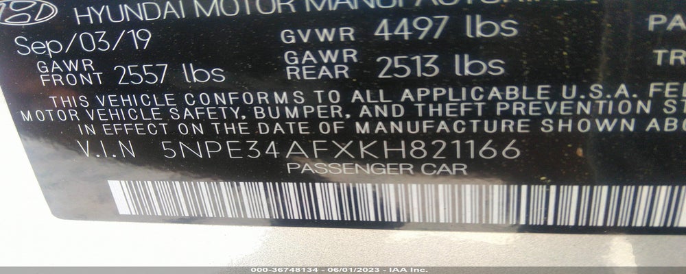 5NPE34AFXKH821166 2019 HYUNDAI SONATA photo no. 9