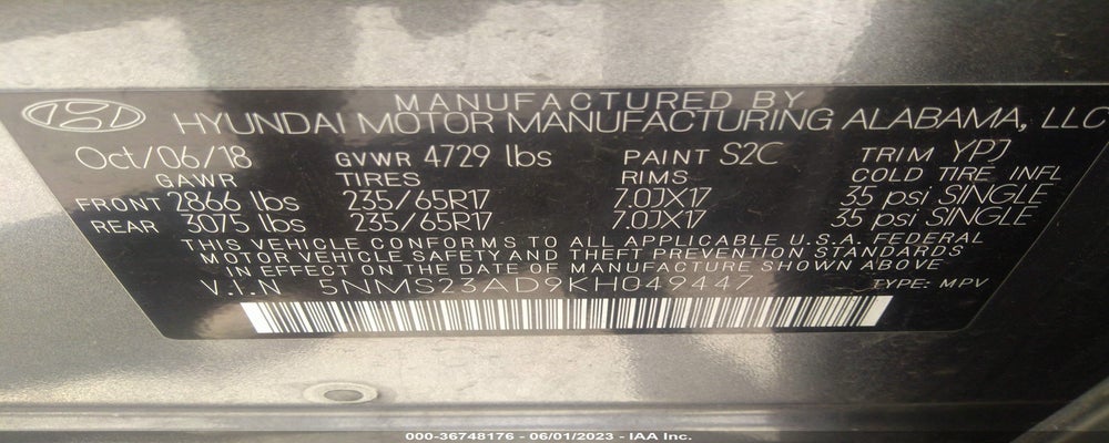 5NMS23AD9KH049447 2019 HYUNDAI SANTA FE photo no. 9