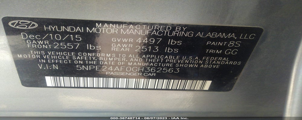 5NPE24AF0GH362563 2016 HYUNDAI SONATA photo no. 9