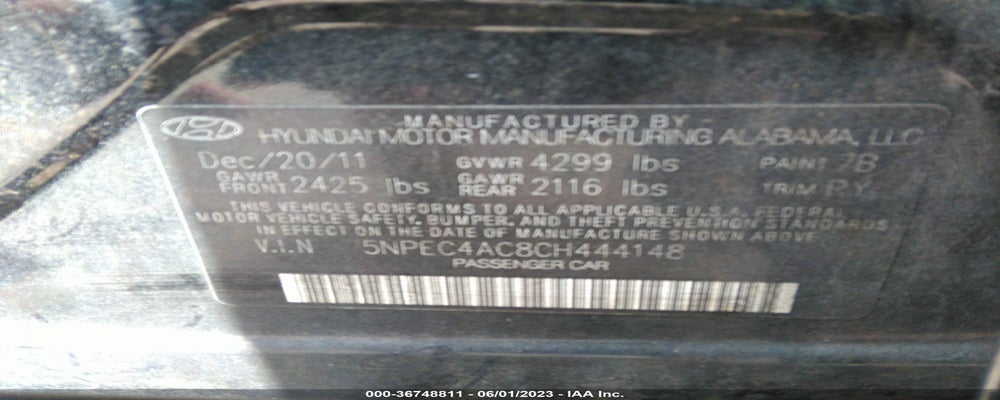 5NPEC4AC8CH444148 2012 HYUNDAI SONATA photo no. 9