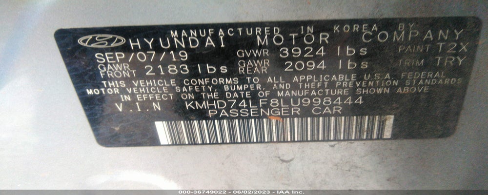 KMHD74LF8LU998444 2020 HYUNDAI ELANTRA photo no. 9