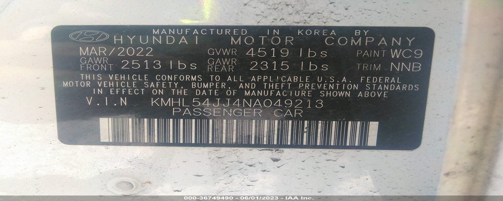 KMHL54JJ4NA049213 2022 HYUNDAI SONATA HYBRID photo no. 9