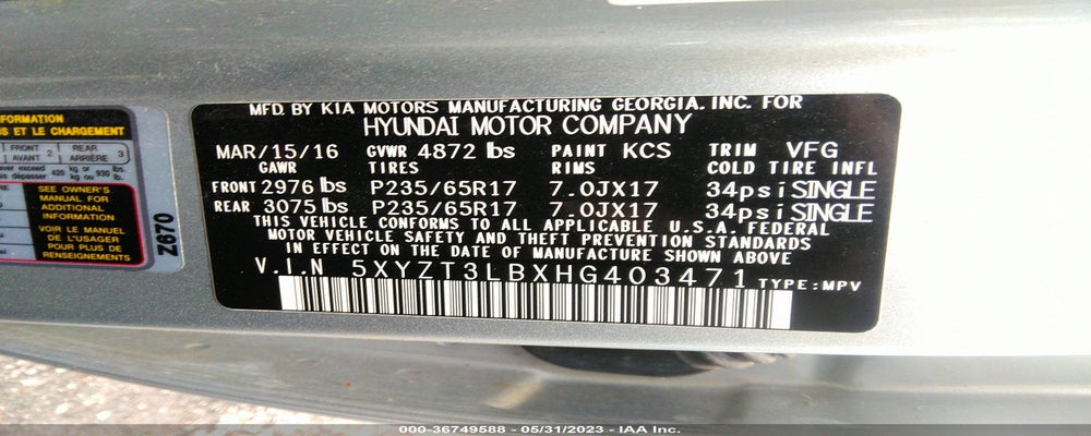 5XYZT3LBXHG403471 2017 HYUNDAI SANTA FE SPORT photo no. 9
