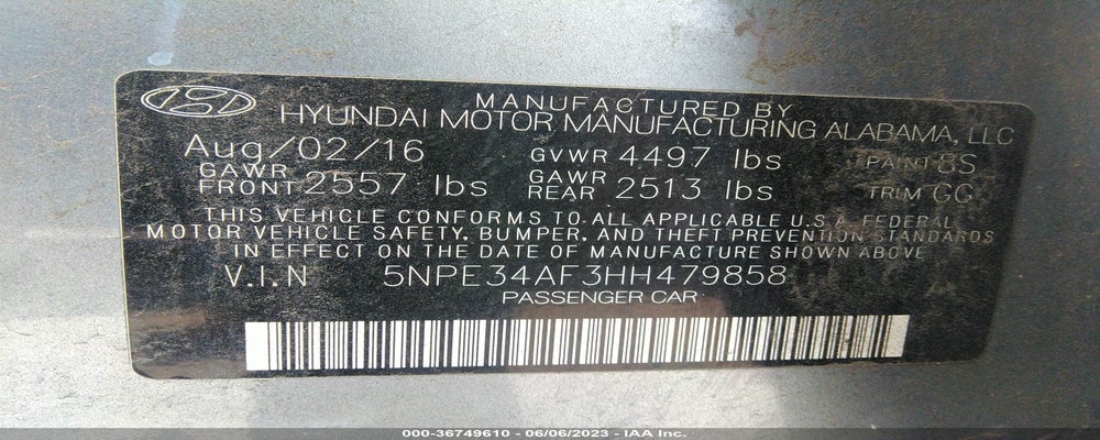 5NPE34AF3HH479858 2017 HYUNDAI SONATA photo no. 9