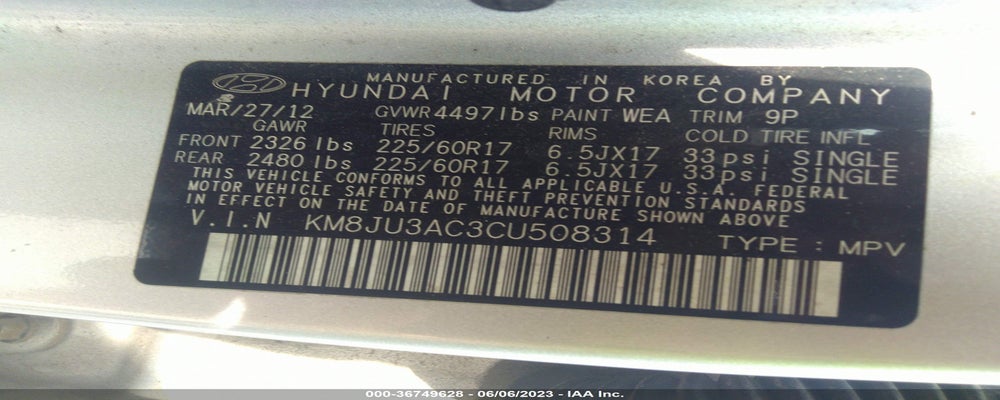 KM8JU3AC3CU508314 2012 HYUNDAI TUCSON photo no. 9