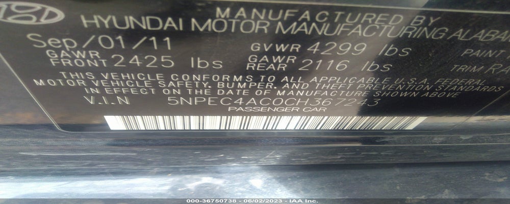 5NPEC4AC0CH367243 2012 HYUNDAI SONATA photo no. 9
