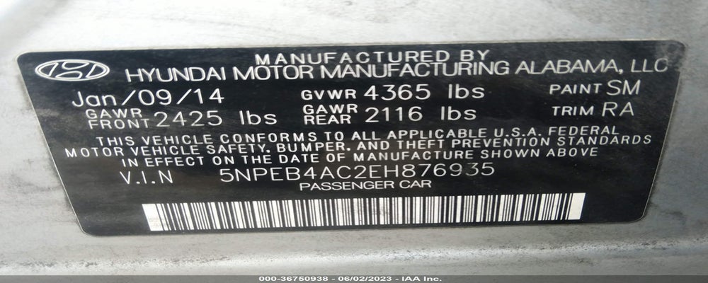 5NPEB4AC2EH876935 2014 HYUNDAI SONATA photo no. 9