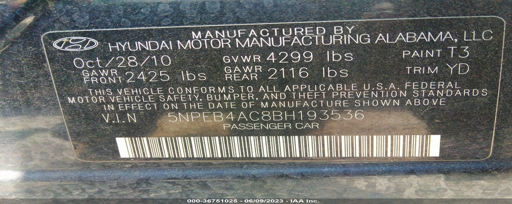 5NPEB4AC8BH193536 2011 HYUNDAI SONATA photo no. 9