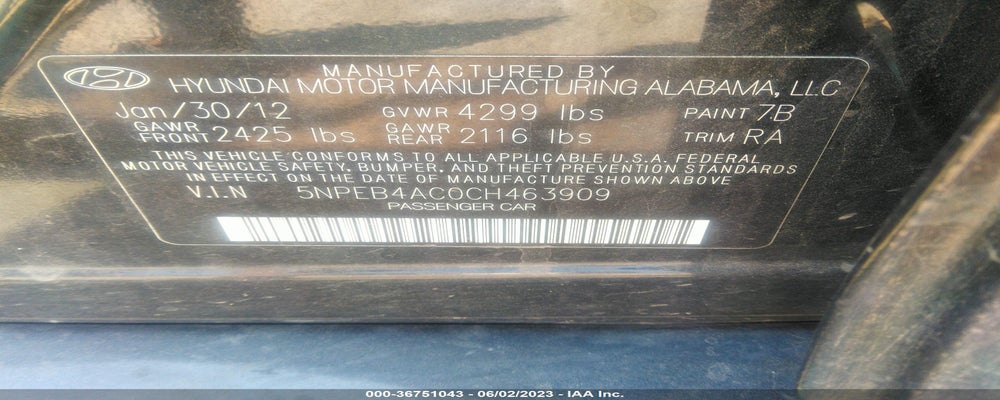 5NPEB4AC0CH463909 2012 HYUNDAI SONATA photo no. 9