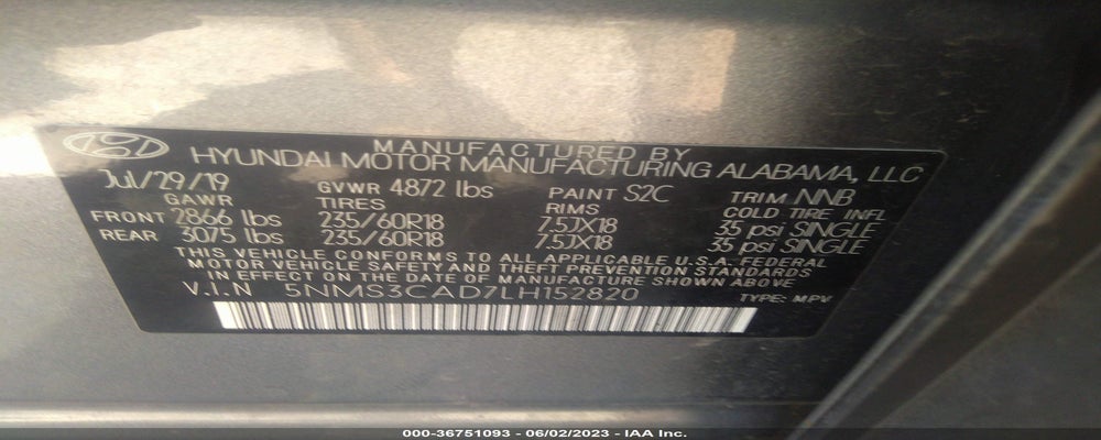 5NMS3CAD7LH152820 2020 HYUNDAI SANTA FE photo no. 9