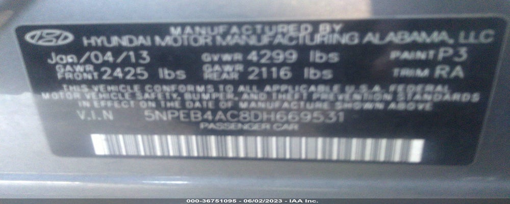 5NPEB4AC8DH669531 2013 HYUNDAI SONATA photo no. 9