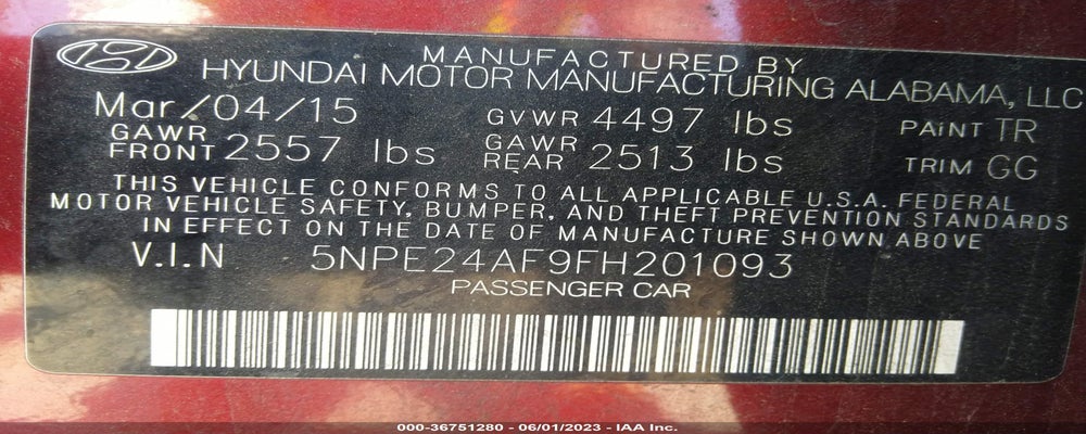 5NPE24AF9FH201093 2015 HYUNDAI SONATA photo no. 9