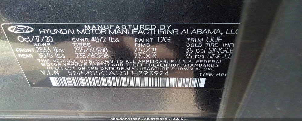 5NMS5CAD1LH293974 2020 HYUNDAI SANTA FE photo no. 9