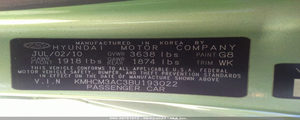 KMHCM3AC3BU193022 2011 HYUNDAI ACCENT photo no. 9