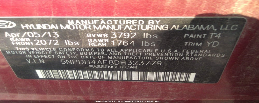 5NPDH4AE8DH323779 2013 HYUNDAI ELANTRA photo no. 9