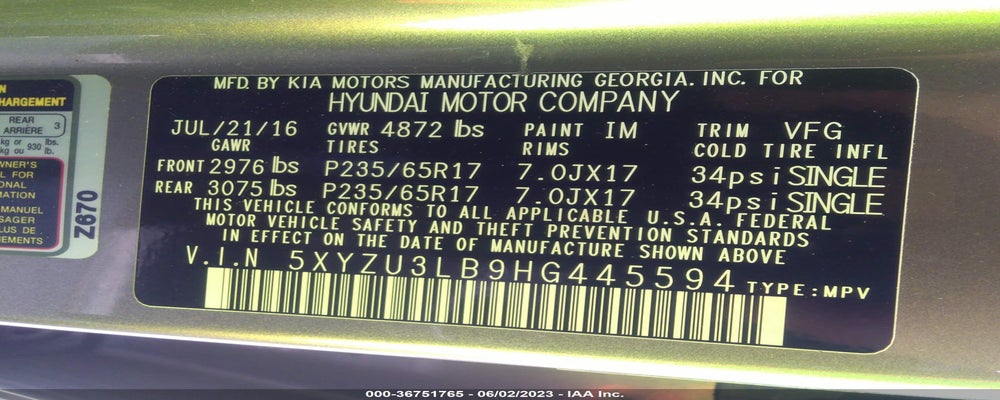 5XYZU3LB9HG445594 2017 HYUNDAI SANTA FE SPORT photo no. 9
