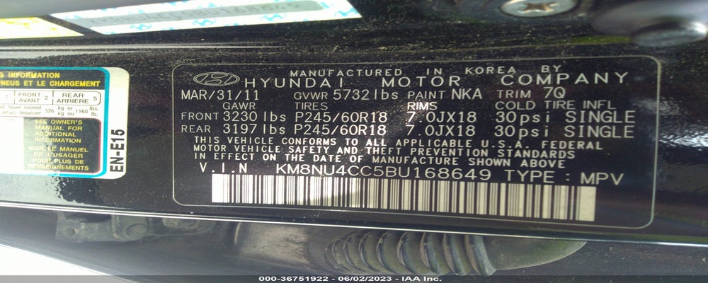 KM8NU4CC5BU168649 2011 HYUNDAI VERACRUZ photo no. 9