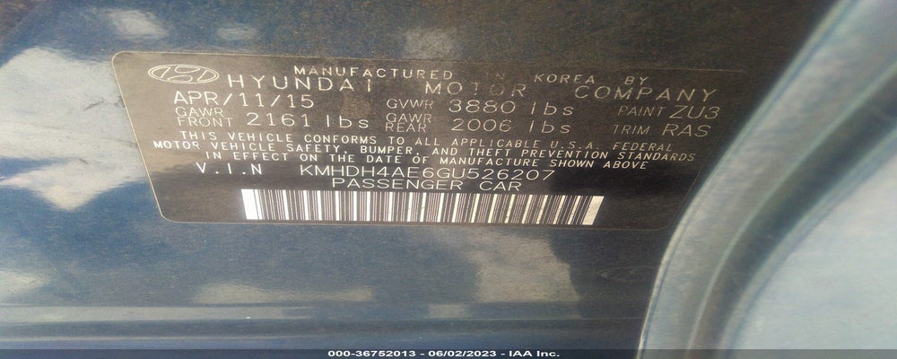 KMHDH4AE6GU526207 2016 HYUNDAI ELANTRA photo no. 9