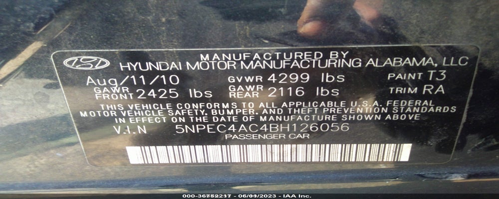 5NPEC4AC4BH126056 2011 HYUNDAI SONATA photo no. 9