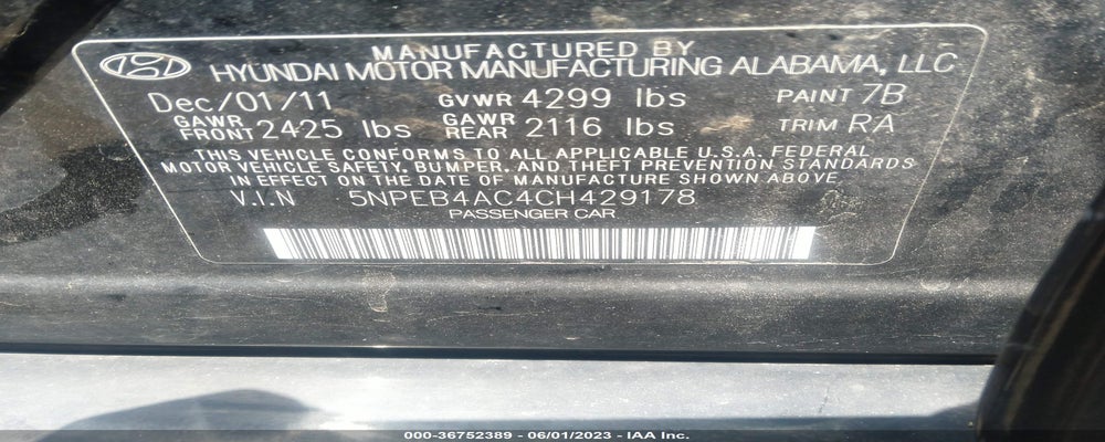 5NPEB4AC4CH429178 2012 HYUNDAI SONATA photo no. 9