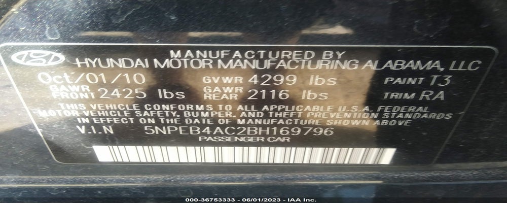 5NPEB4AC2BH169796 2011 HYUNDAI SONATA photo no. 9