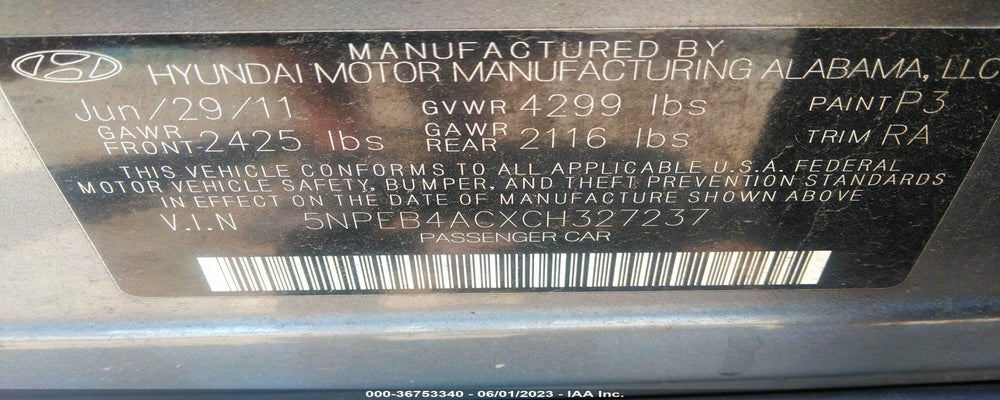 5NPEB4ACXCH327237 2012 HYUNDAI SONATA photo no. 9