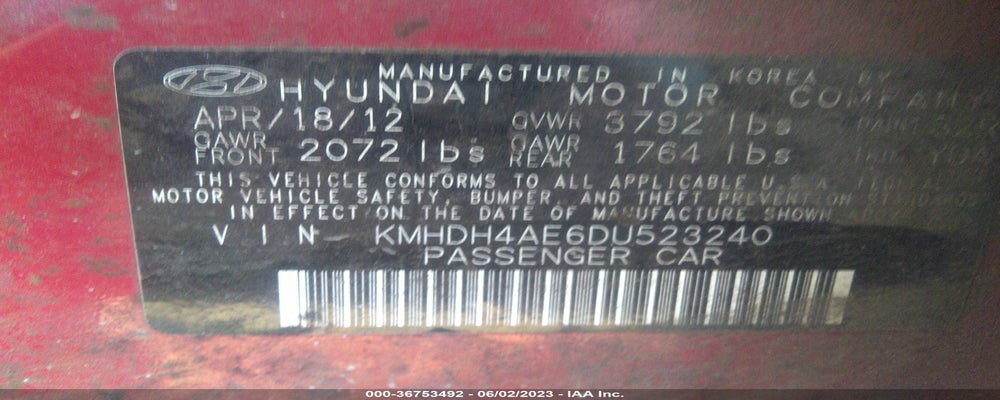KMHDH4AE6DU523240 2013 HYUNDAI ELANTRA photo no. 9