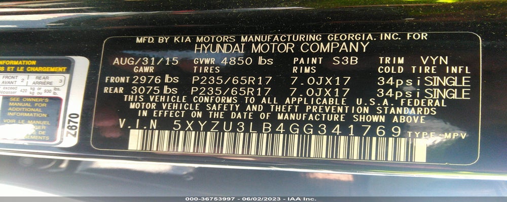 5XYZU3LB4GG341769 2016 HYUNDAI SANTA FE SPORT photo no. 9