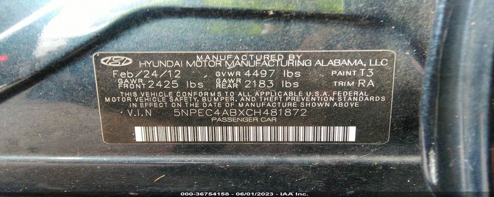 5NPEC4ABXCH481872 2012 HYUNDAI SONATA photo no. 9