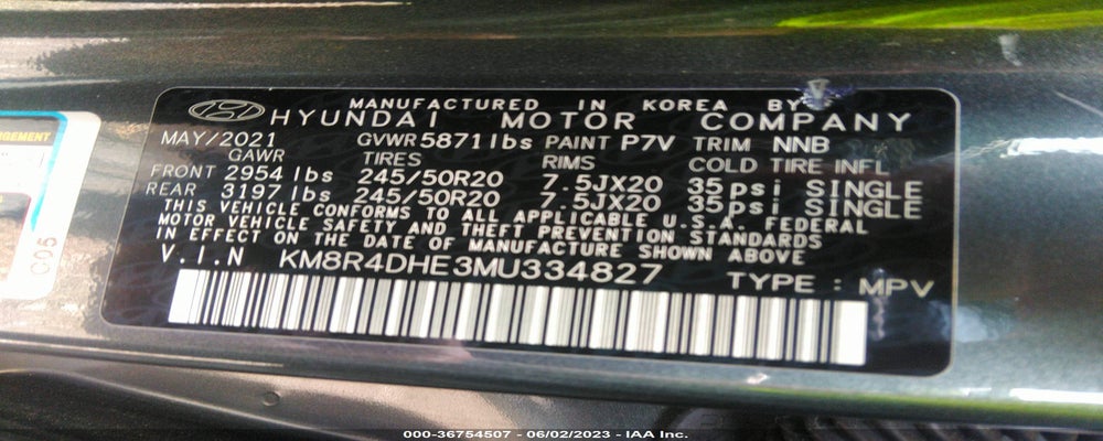 KM8R4DHE3MU334827 2021 HYUNDAI PALISADE photo no. 9