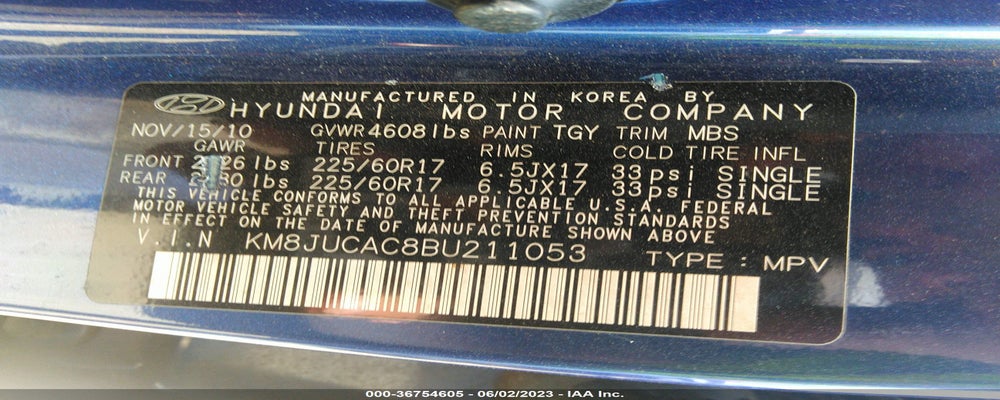 KM8JUCAC8BU211053 2011 HYUNDAI TUCSON photo no. 9