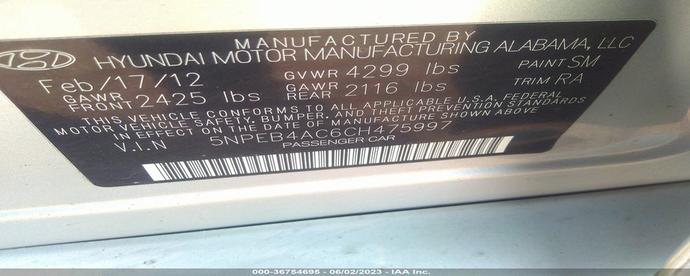5NPEB4AC6CH475997 2012 HYUNDAI SONATA photo no. 9
