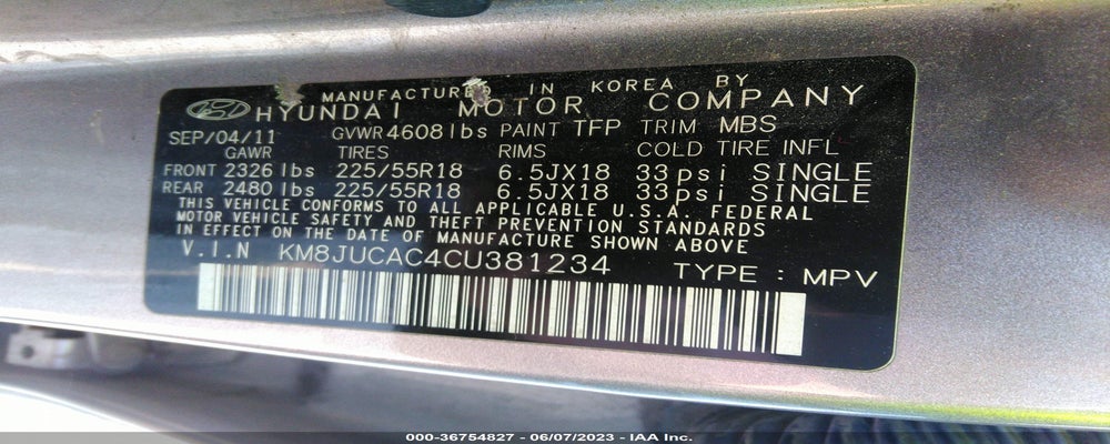 KM8JUCAC4CU381234 2012 HYUNDAI TUCSON photo no. 9