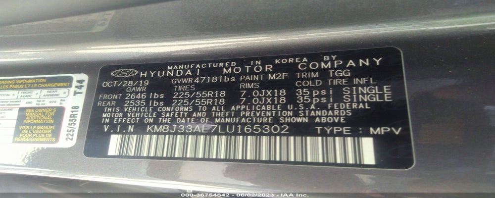 KM8J33AL7LU165302 2020 HYUNDAI TUCSON photo no. 9
