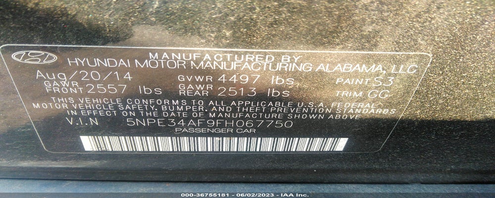 5NPE34AF9FH067750 2015 HYUNDAI SONATA photo no. 9