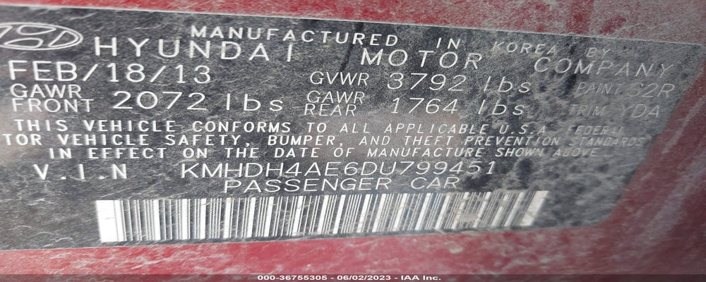 KMHDH4AE6DU799451 2013 HYUNDAI ELANTRA photo no. 9