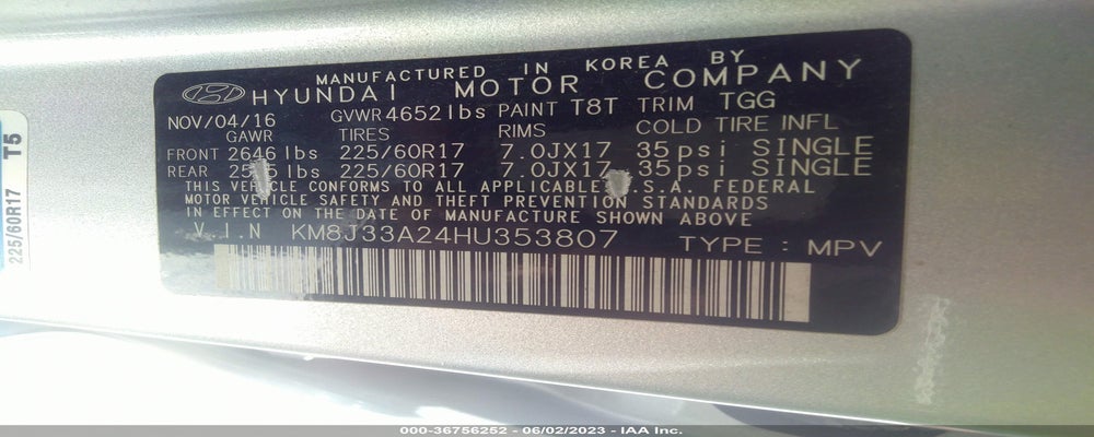 KM8J33A24HU353807 2017 HYUNDAI TUCSON photo no. 9