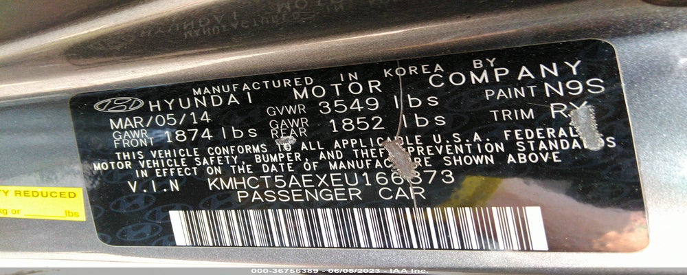 KMHCT5AEXEU166873 2014 HYUNDAI ACCENT photo no. 9