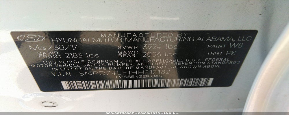 5NPD74LF1HH212182 2017 HYUNDAI ELANTRA photo no. 9