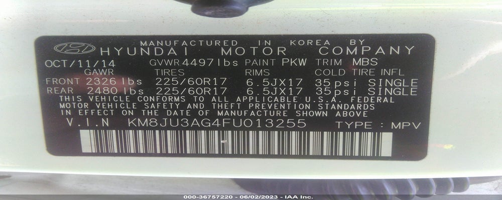KM8JU3AG4FU013255 2015 HYUNDAI TUCSON photo no. 9