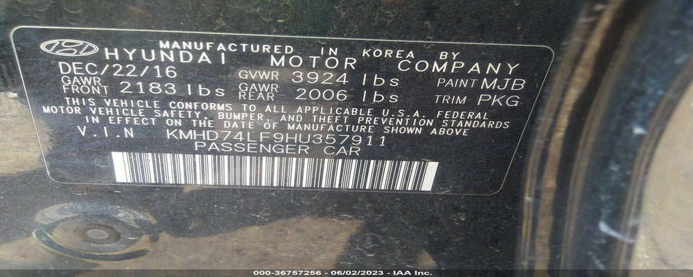 KMHD74LF9HU357911 2017 HYUNDAI ELANTRA photo no. 9