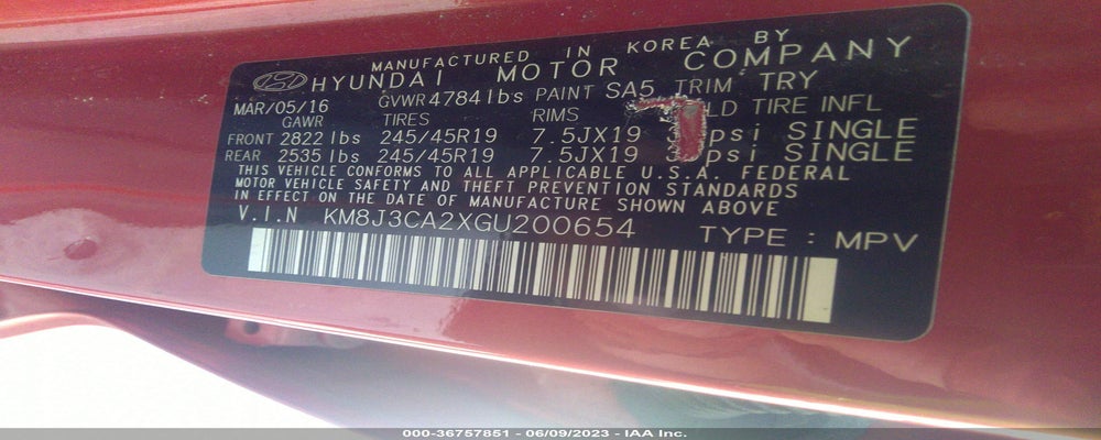 KM8J3CA2XGU200654 2016 HYUNDAI TUCSON photo no. 9