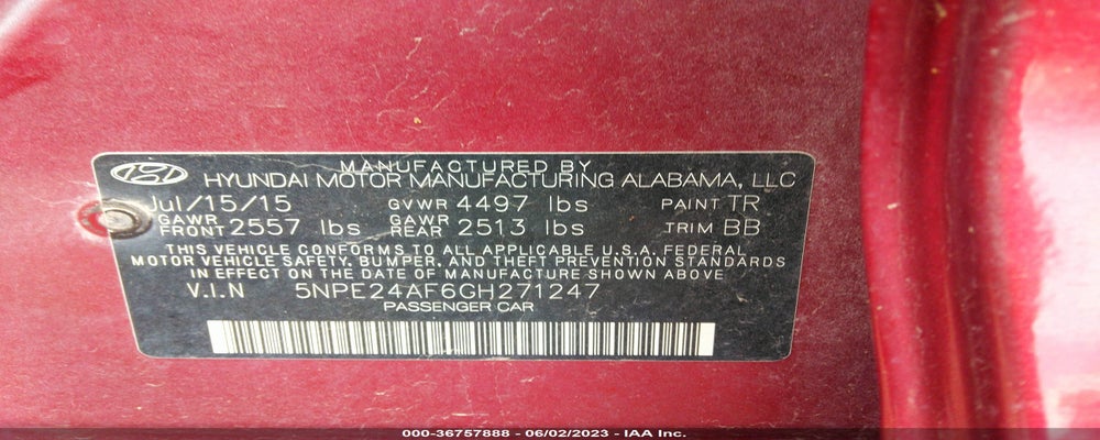 5NPE24AF6GH271247 2016 HYUNDAI SONATA photo no. 9